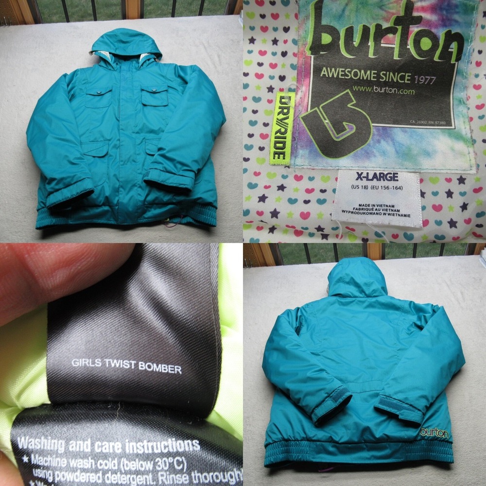 Burton Jacket Youth XL Teal Hooded Dryride Waterproof‎ Full Zip Ski Twist Bomber
